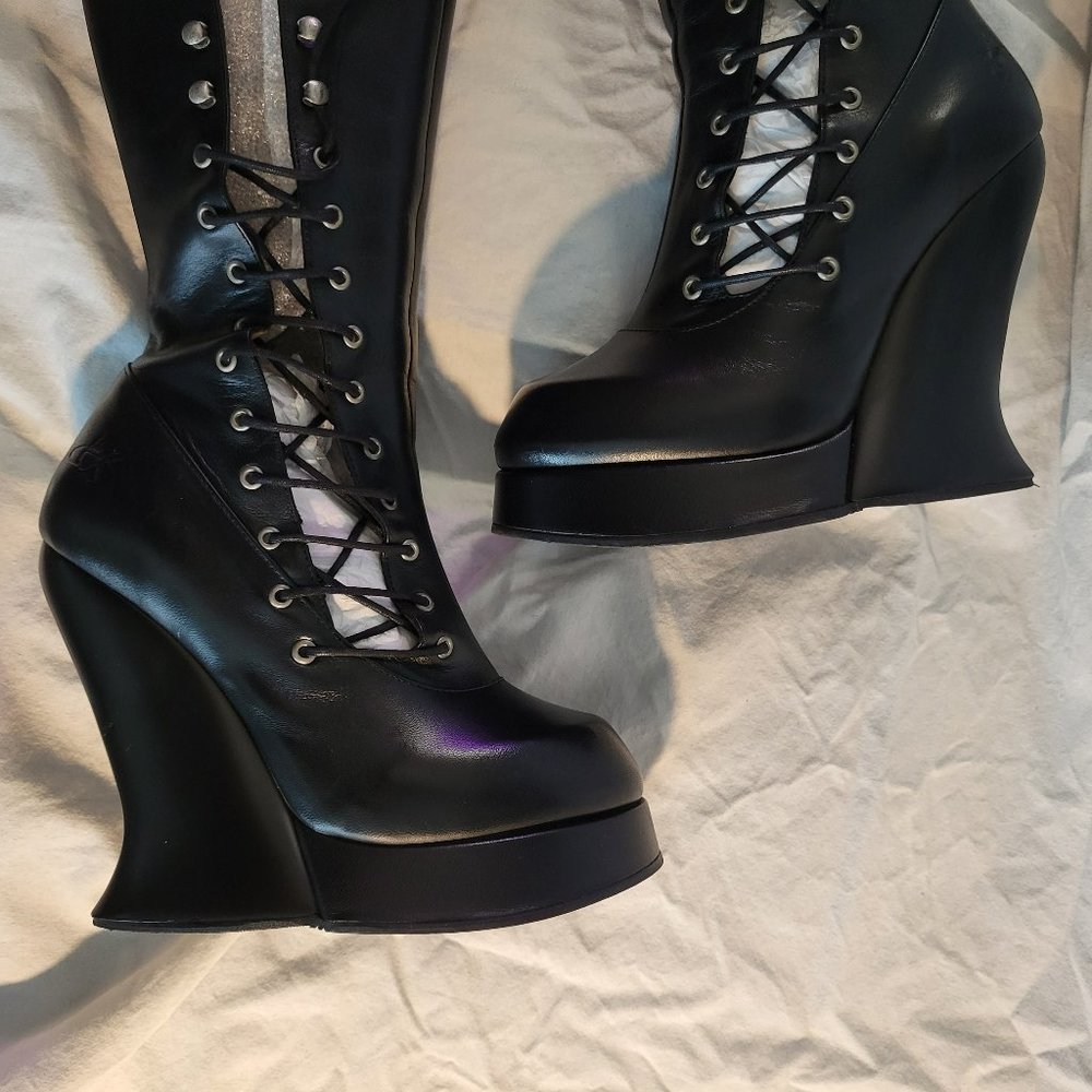 Grand National Boots - Fluevog, Ultra Vog, Tall Platform Boot, Black